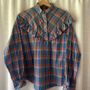 Ms lee vintage blue plaid western ladies shirt rare and her to find great shape